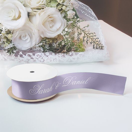 Lavender Wedding Elegant White Calligraphy Lila Satinband