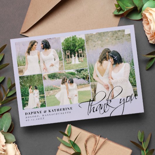 Lavender Wedding Foto Collage Script Vielen Dank Dankeskarte