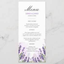 Lavender Wedding Menu Elegante Lila Blumenstrauß Menükarte