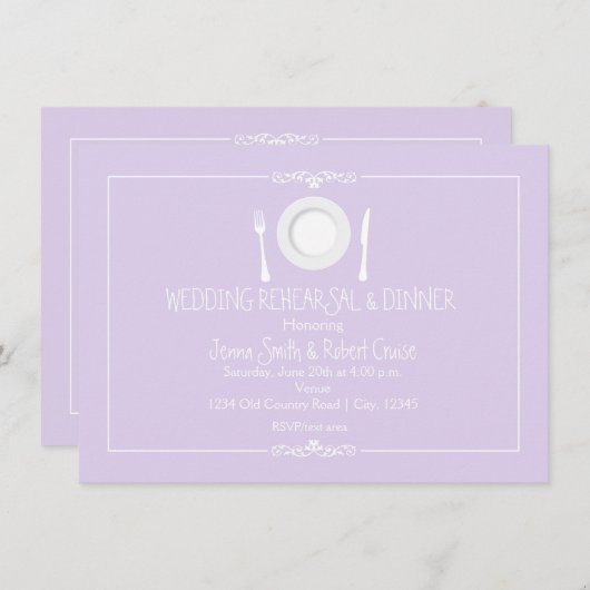 Lavender Wedding Probe Dinner Einladung (Vorne/Hinten)