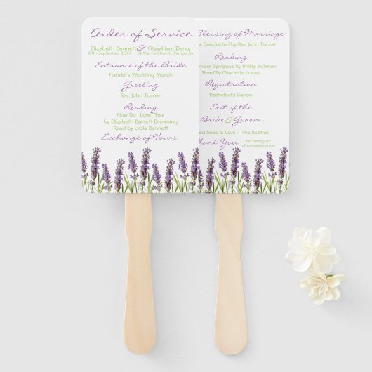 Lavender Wedding Program Fächer (Vorne und Hinten)