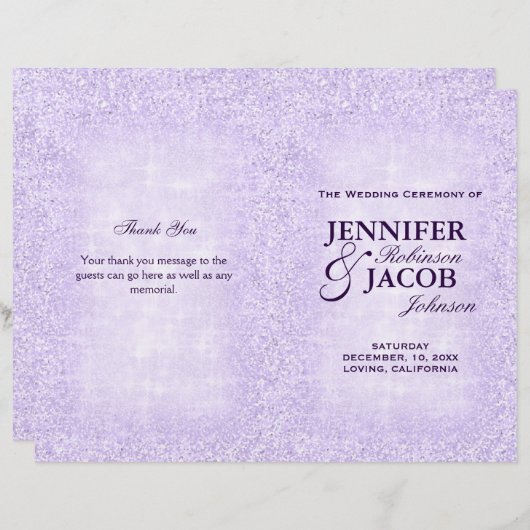 Lavender Wedding Program Glitzer (Vorne/Hinten)