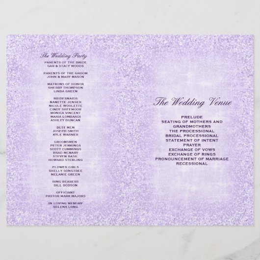 Lavender Wedding Program Glitzer (Rückseite)