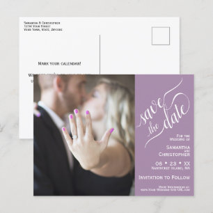 Lavender Wedding Save the Date Foto & Kalligrafie Ankündigungspostkarte