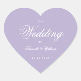 Lavender Wedding Simple Elegantes Script Lila Herz-Aufkleber