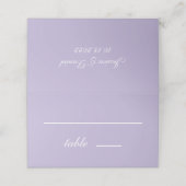 Lavender Wedding Simple Lila White Script Platzkarte (Außenseite Aufgefaltet)