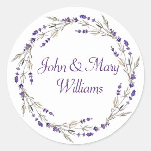 Lavender Wedding Wreath on White Runder Aufkleber
