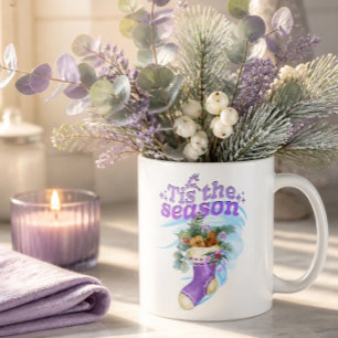 Lavender-Weihnachts-Wasserfarben-Strumpf Kaffeetasse