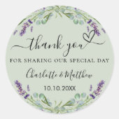 Lavender Weise grüne Hochzeit danke Runder Aufkleber (Vorderseite)
