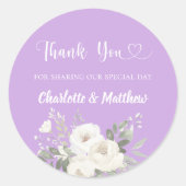 Lavender weißen Blumen Herz danke Ihnen Hochzeit Runder Aufkleber (Vorderseite)