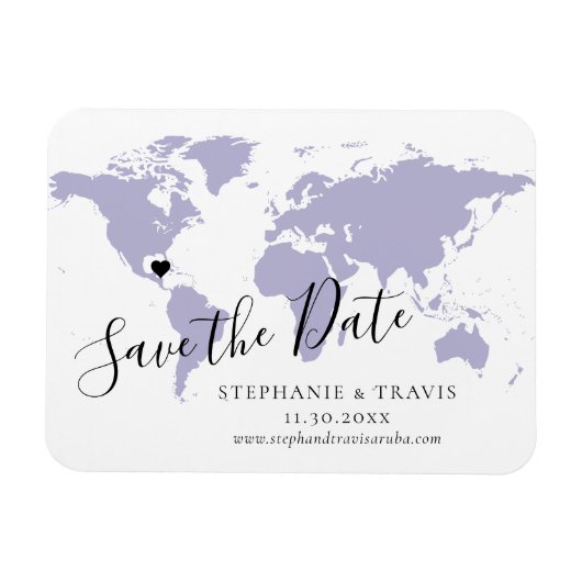 Lavender Weltkarte Hochzeit speichern Sie das Datu Magnet (Horizontal)