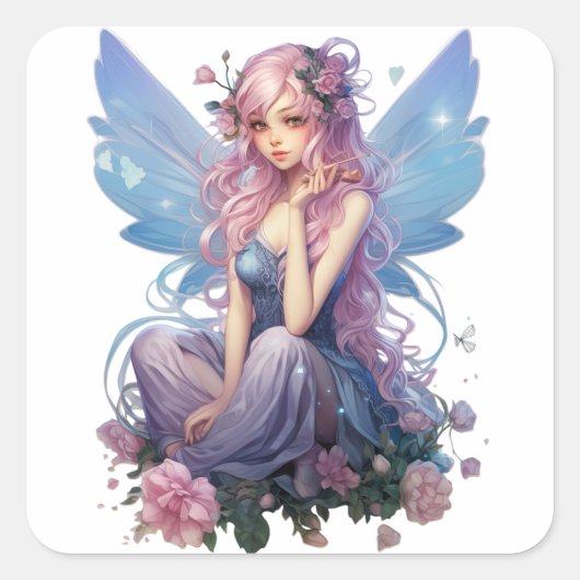 Lavender Whisper Fairy Illustration Quadratischer Aufkleber (Vorderseite)