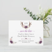 Lavender White Blush Floral Antlers Wedding Save The Date (Stehend Vorderseite)