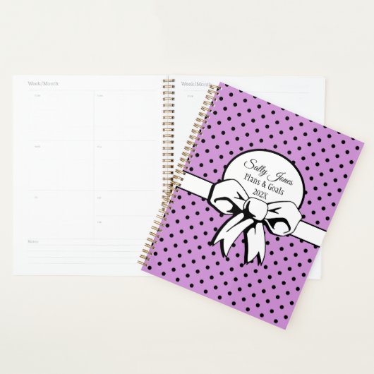 Lavender White Bow & Black Polka Dots Personalisie Planer (Anzeige)