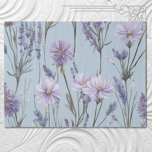 Lavender White Daisy Boho Wildblume Decoupage Seidenpapier