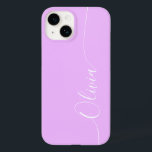 Lavender White Elegant Calligraphy Script Name Case-Mate iPhone 14 Hülle<br><div class="desc">Lavender Elegant White Calligrafy Script Custom Personalisiert Name iPhone 14 Smart Phone Cases bietet ein modernes und trendige,  einfache und stilvolle Design mit Ihrem personalisierten Namen in eleganten handgeschriebenen Kalligraphieskripttypografie auf einem Lavendelhintergrund. Entworfen von ©Evco Studio www.zazzle.com/store/evcostudio</div>
