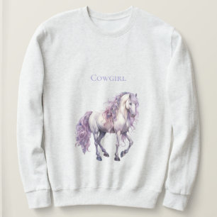 Lavender White Floral Horse Cowgirl Sweatshirt