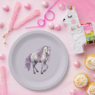 Lavender White Floral Horse Geburtstag Pappteller