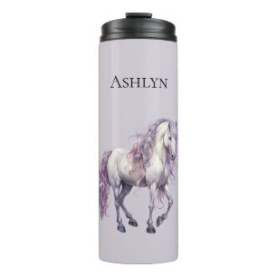 Lavender White Floral Horse Thermosbecher