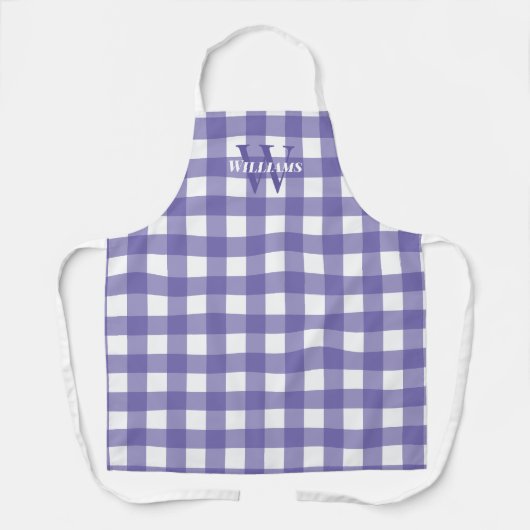 Lavender White Gingham Name & Initial Schürze (Vorderseite)