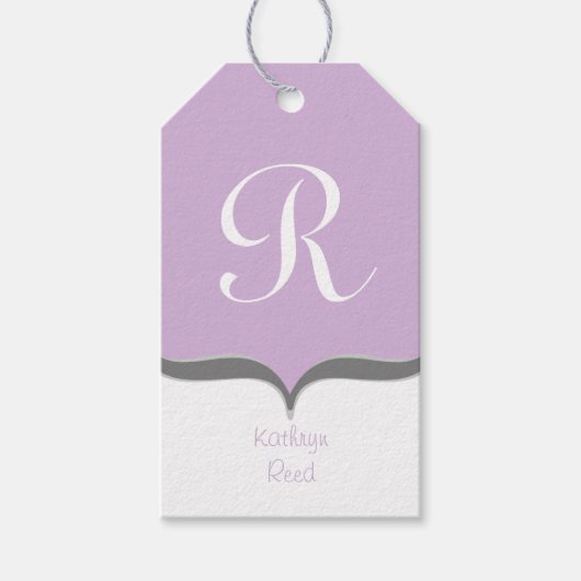 Lavender White Gray Monogram Name Gift Tags Geschenkanhänger (Vorderseite)