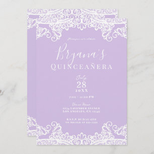 Lavender & White Lace Elegantes Quinceñera Party Einladung