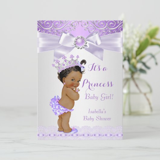 Lavender White Lilac Princess Baby Shower Ethnic Einladung (Stehend Vorderseite)