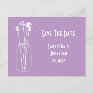 Lavender White Mason Jar Wildblumen Save the Date Ankündigungspostkarte
