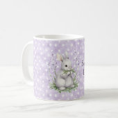 Lavender White Polka Dots Bunny Rabbit Love Kaffeetasse (Vorderseite Links)