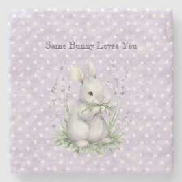 Lavender White Polka Dots Bunny Rabbit Love Steinuntersetzer