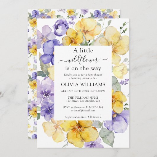 Lavender Wild Blume Meadow Yellow Baby Dusche Einladung (Vorne/Hinten)