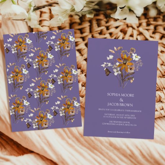 Lavender Wildblume Boho Hochzeit im Herbst Einladung