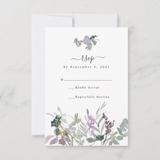Lavender Wildblume & Greenerity Wedding RSVP Card Karte (Vorderseite)