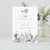 Lavender Wildblume & Greenerity Wedding RSVP Card Karte (Stehend Vorderseite)