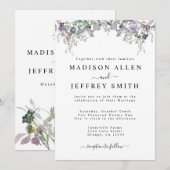 Lavender Wildblume & Grüne Einladung zur Hochzeit (Vorne/Hinten)