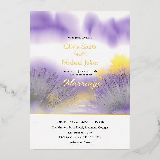 Lavender Wildblume Hochzeit Einladung (Vorderseite)