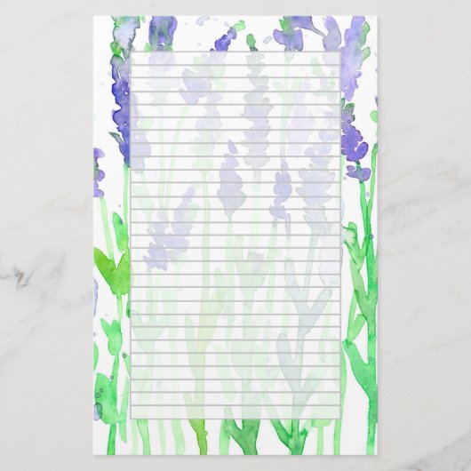 Lavender Wildblumen Aquarell Grau Linde Briefpapier (Vorderseite)