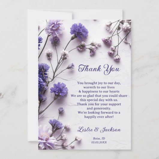 Lavender Wildblumen Hochzeit Foto Dankeskarte (Vorderseite)
