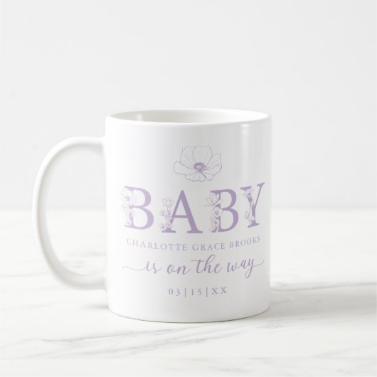 Lavender Wildflower Baby Announcement Coffee Mug Kaffeetasse (Links)