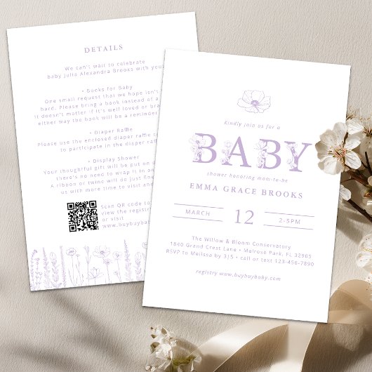Lavender Wildflower Baby Shower All-in-One Einladung