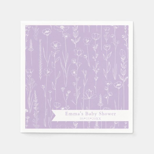 Lavender Wildflower Baby Shower | Floral Pattern Serviette (Vorderseite)