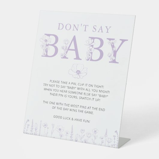 Lavender Wildflower Don’t Say Baby Game Sign Sockelschild (Vorderseite)