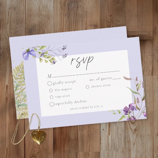 Lavender Wildflower Garden Romantic Wedding RSVP Karte