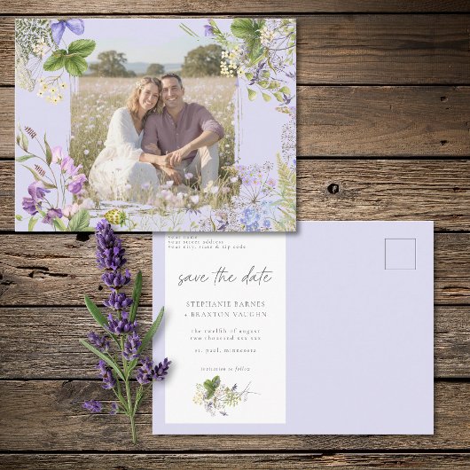 Lavender Wildflower Garden Save the Date Photo Postkarte