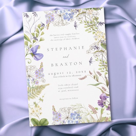 Lavender Wildflower Garden White Romantic Wedding Einladung