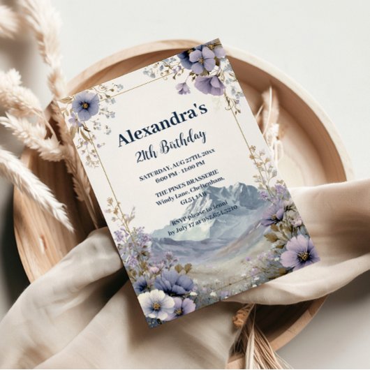 Lavender Wildflower Mountain Birthday Einladung