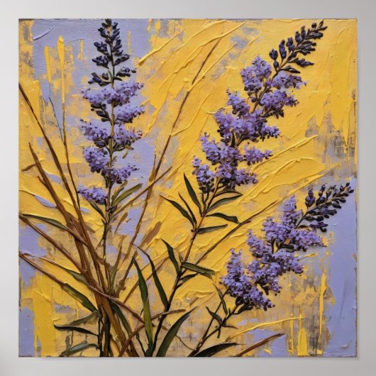 Lavender Wildflowers on Golden Textured Background Poster (Vorne)