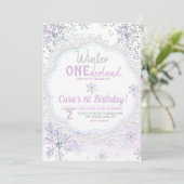Lavender Winter Onederland 1. Geburtstag Einladung (Stehend Vorderseite)