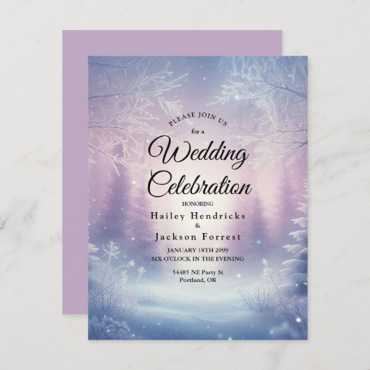 Lavender Winter Snowfall Serenade Wedding Einladung (Vorne/Hinten)