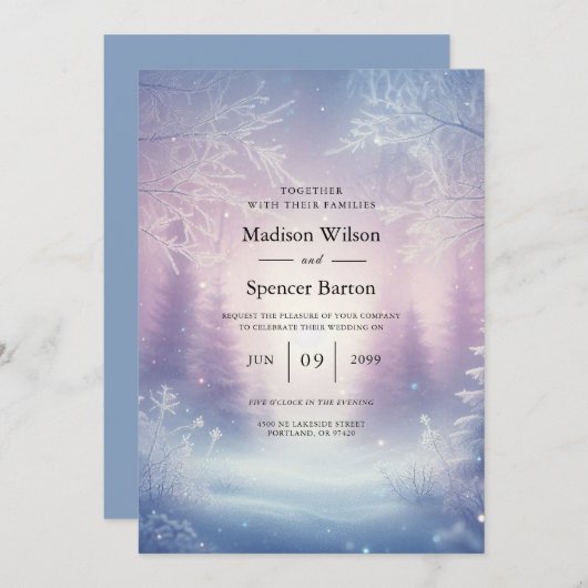 Lavender Winter Snowfall Serenade Wedding Einladung (Vorne/Hinten)